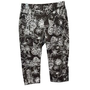 Additions by Chico's‎ Floral Print Capri Pants Brown White Size 0